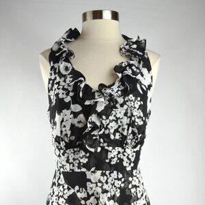 White House Black Market Flowy Floral Black and White Dress Size 2